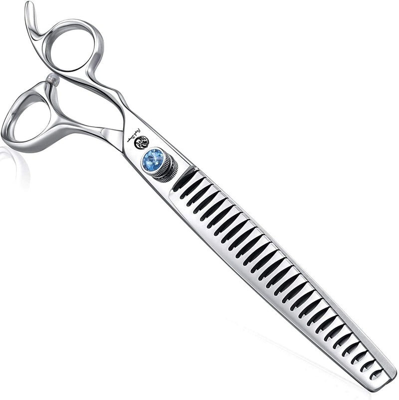 Purple Dragon 8.0" Left Handed Professional Pet/Dog Grooming Hair Cutting Scissors&Downward Curved Scissor &Chunker Shears with Bag - for Mancinism Pet Groomer or Family DIY Chunker Scissor - PawsPlanet Australia