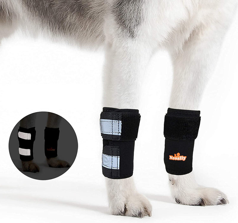 Pair of NeoAlly Dog & Cat Front Leg Braces Carpal Support with Safety Reflective Straps for Front Hock Joint, Cruciate Ligament, Wound Healing and Loss of Stability from Arthritis XXS/XS (1 Pair) Black