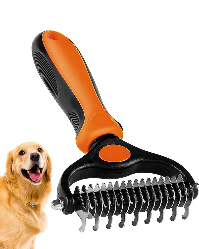 Undercoat Rake for Dogs, 2 in 1 Dematting Comb & Deshedding Tool for Long Hair Pets, Pet Hair Grooming Brush, Clear Mats and Tangles, Reduces Shedding by 95% Orange - PawsPlanet Australia