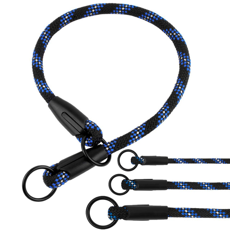 BronzeDog Rope Pro Training Dog Collar Braided No Pull Quick Release Round Lead Collars for Dogs Small Medium Large Puppy (L - 21.7" Long, Blue) L - 21.7" Long - PawsPlanet Australia