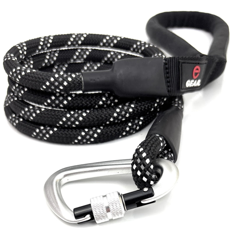 Locking Carabiner Dog Leash – Heavy Duty Rope Leash for Large & Medium Dogs, Reflective with Padded Handle – 6 Ft (Black) Black - PawsPlanet Australia