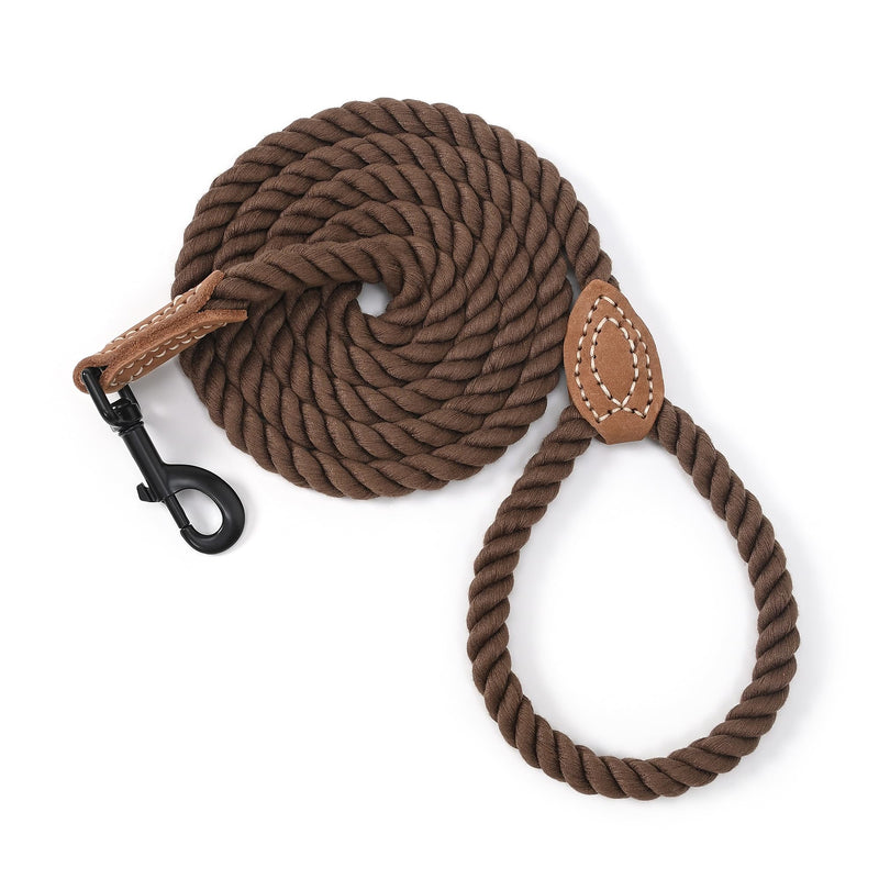 Mile High Life Dog Leash, Braided Cotton Rope Leashes with Leather Tip - Heavy Duty Metal Clasp, 4FT, 1/2" Thick - Wedding, Walking & Training Leash for Small Medium Large Dogs (Dark Brown) 48 Inch-1/2" Cotton Handle-Dark Brown