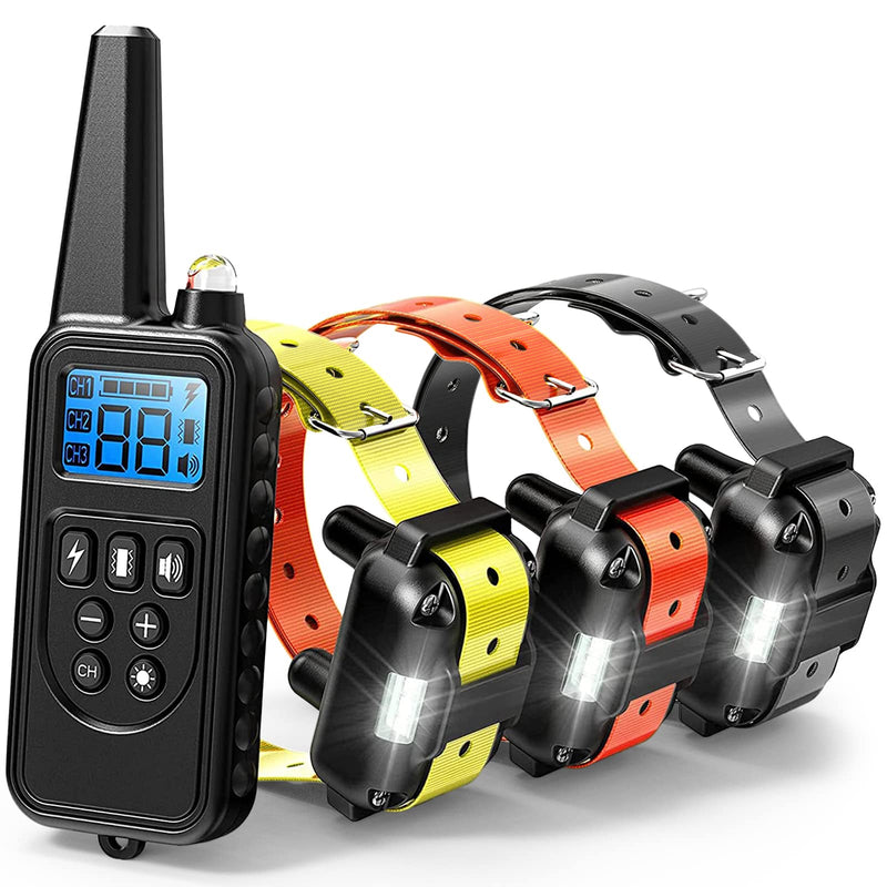 F-color Dog Shock Collar 3 Pack - Dog Training Collar with Remote IP65 Waterproof E Collar for Dogs Training with Light Shock Vibrate and Beep Collars for Small Medium Large Beeds 3-Pack PVC Collar in Pure Yellow+Orange+Black - PawsPlanet Australia