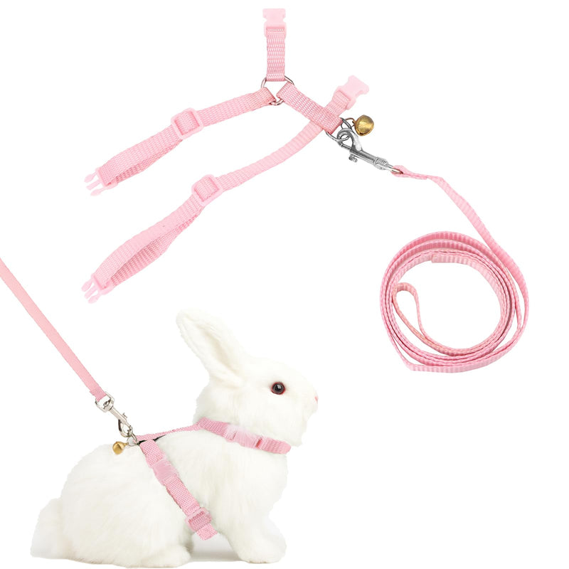 Hypeety Rabbit Bunny Harness with Leash Adjustable Soft Nylon Harness Rabbit Vest Lead Pink Blue Lead Leash All Season for Small Animals (Pink)
