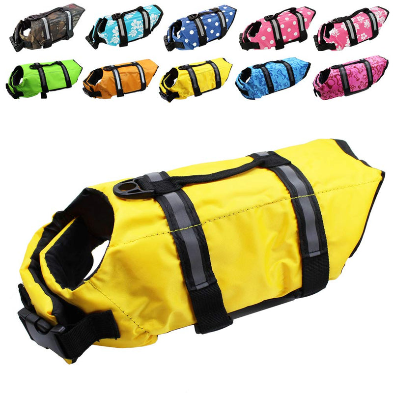 Dog Life Jacket Easy-Fit Adjustable Belt Pet Saver Swimming Safety Swimsuit Preserver with Reflective Stripes for Doggie (S, Yellow) S - PawsPlanet Australia