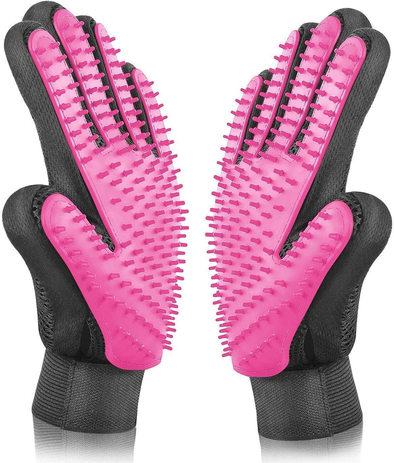 BYETOO Pet Dog Cat Grooming Glove with 261Tips,Gentle Deshedding Brush Glove,Efficient Pet Hair Remover Mitt,Massage Tool with Enhanced Five Finger Design,for Dog,Cat,Rabbit,Horse with Long/Short Fur Pink - PawsPlanet Australia