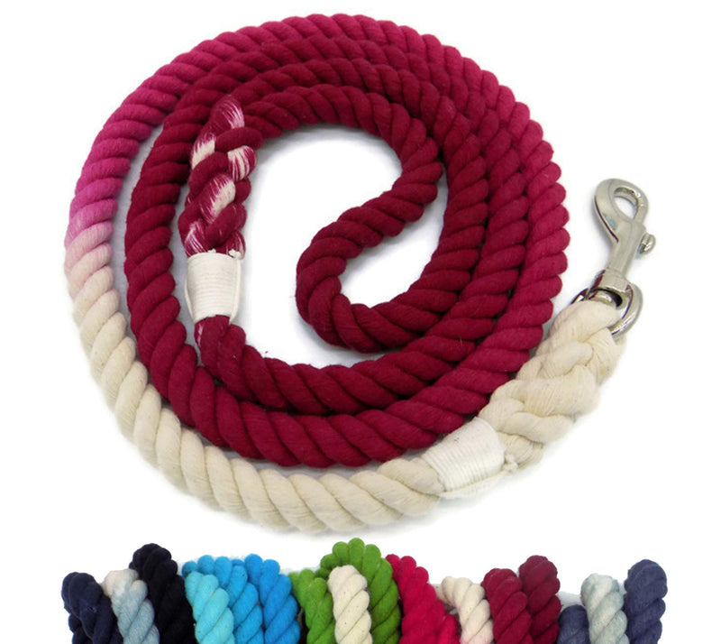 Sier 5ft Ombre Rope Dog Leash Braided Cotton Heavy Duty Strong Durable Multi-Colored (Maroon Red) - PawsPlanet Australia