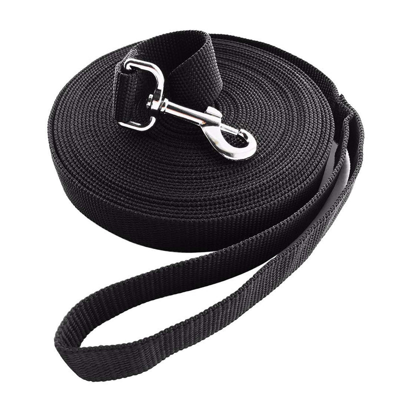 Jeckpat Long Dog Leash Free Range 30 Foot 1Inch Wide Nylon Training Lead Pet Puppy Handles, for Yards 30ft with Stake Medium and Large Dog (Black) - PawsPlanet Australia