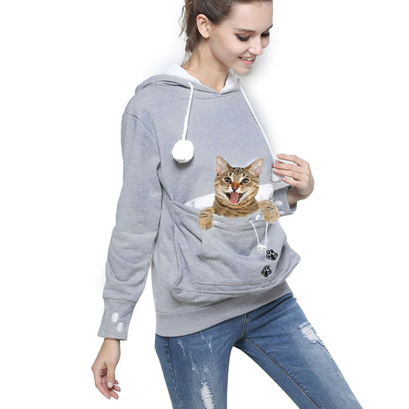 Womens Pet Carrier Shirts Kitten Puppy Holder Animal Pouch Hood Sweatshirt X-Large-XX-Large Light Grey - PawsPlanet Australia