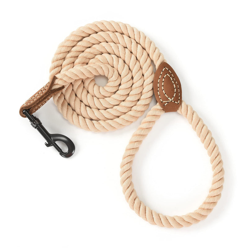 Mile High Life Dog Leash | Braided Cotton Rope Dog Leashes with Leather Tailor Tip | 4 Feet Dog Leash w Heavy Duty Metal Clasp | Wedding Dog Leash (Light Brown, 48 Inches) 48 Inch (20lb-100lb) Cotton Handle-Light Brown - PawsPlanet Australia