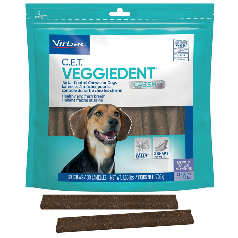 Virbac C.E.T.® VEGGIEDENT® FR3SH® Tartar Control Chews for Dogs with digestive health support, VOHC Approved, Medium 22-66lbs 1.55 Pound (Pack of 1) - PawsPlanet Australia