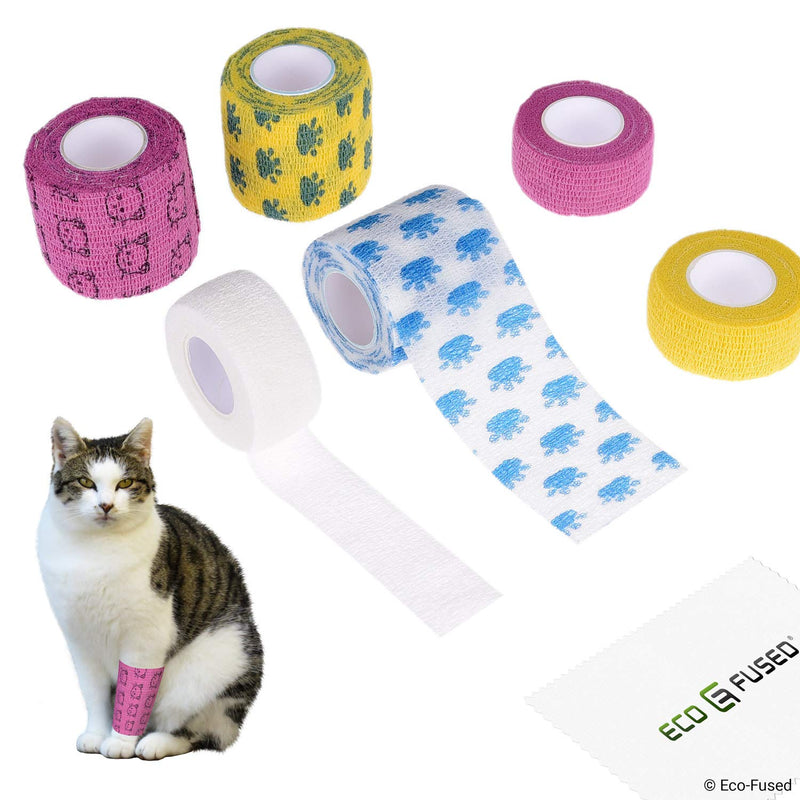 Eco-Fused Self Adhering Bandage - Injury Wrap Tape for Cats - Pack of 6 - Supports Muscles and Joints - Does not Stick to Hair - Elastic, Water Repellent, Breathable - Relieves Stress - PawsPlanet Australia