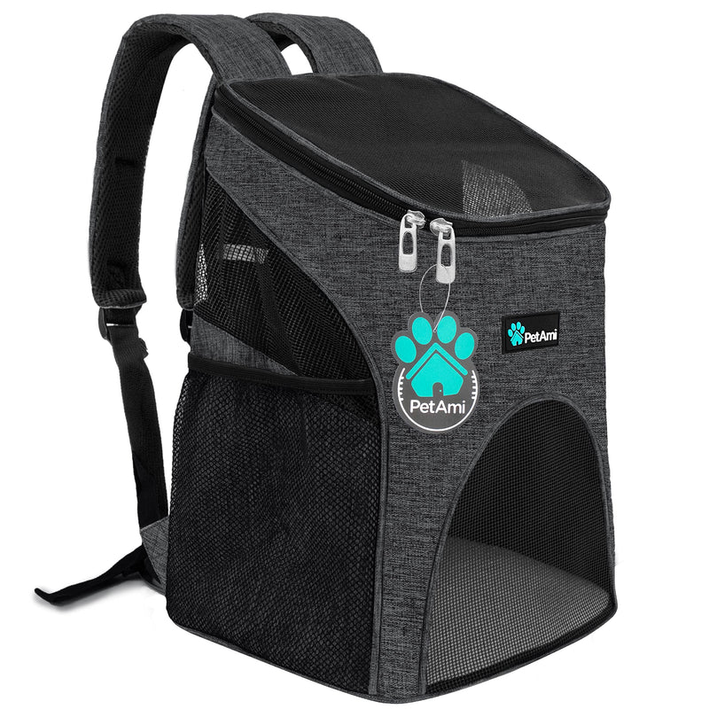 PetAmi Small Dogs and Cat Backpack Carrier, Airline Approved Pet Backpack Carrier, Ventilated, Safety Strap, Buckle Support Designed for Hiking Travel Camping Outdoor, Max 18 lbs (Dark Gray) Heather Charcoal - PawsPlanet Australia