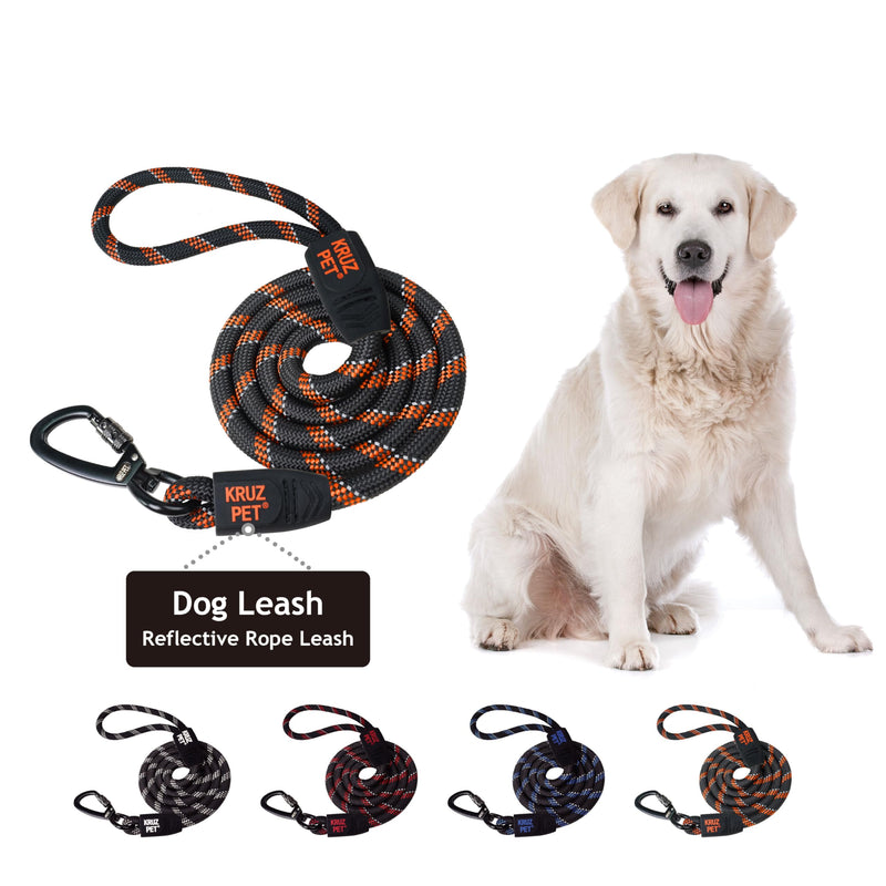 Kruz Dog Leash (Width - 1/2”, Length - 5FT) Reflective Rope Lead with Soft Silicone Grip, Click & Lock Snap Lightweight Leash for Medium Dogs, Durable & Tangle-Free - Orange, Large 1/2" x 5 FT - PawsPlanet Australia