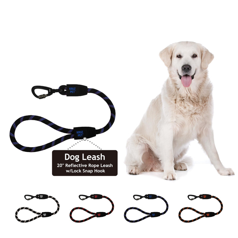 KRUZ Dog Leash (Width - 1/2”, Length - 20 INCH) Reflective Rope Lead with Soft Silicone Grip, Click & Lock Snap Lightweight Leash for Dogs, Durable & Tangle-Free For Walking, Running & Training - Blue - PawsPlanet Australia