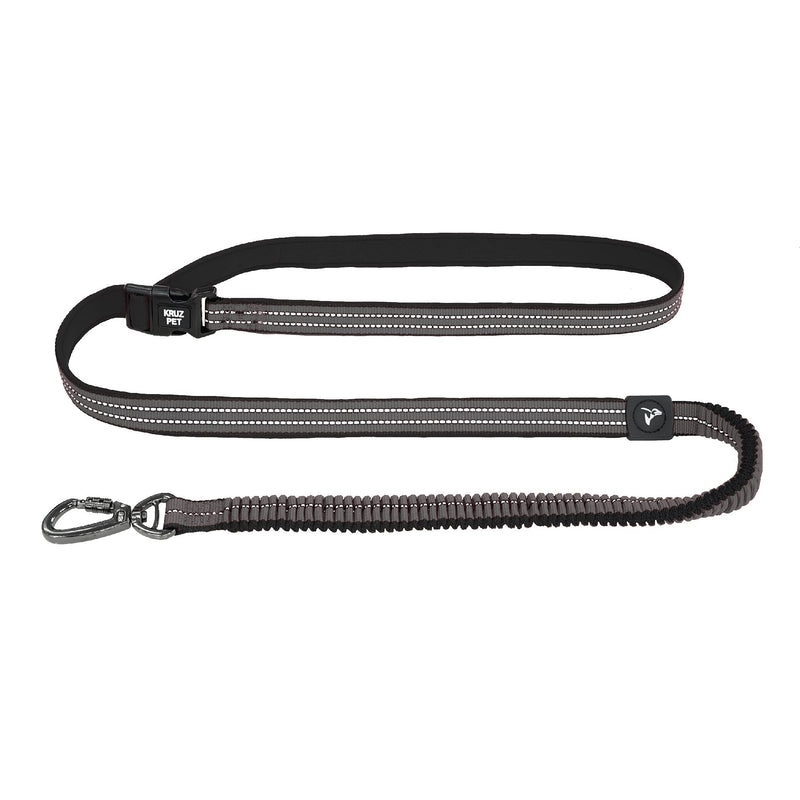 KRUZ PET KZV2072 6 FT Bungee Leash – Wearable Jogging Leash – Over the Shoulder and Waist Hands-Free Leash – Strong Reflective Heavy Duty Safety Leash with Locking Carabiner Clip – Easy Snap Function Gray Large: 1” X 6FT - PawsPlanet Australia