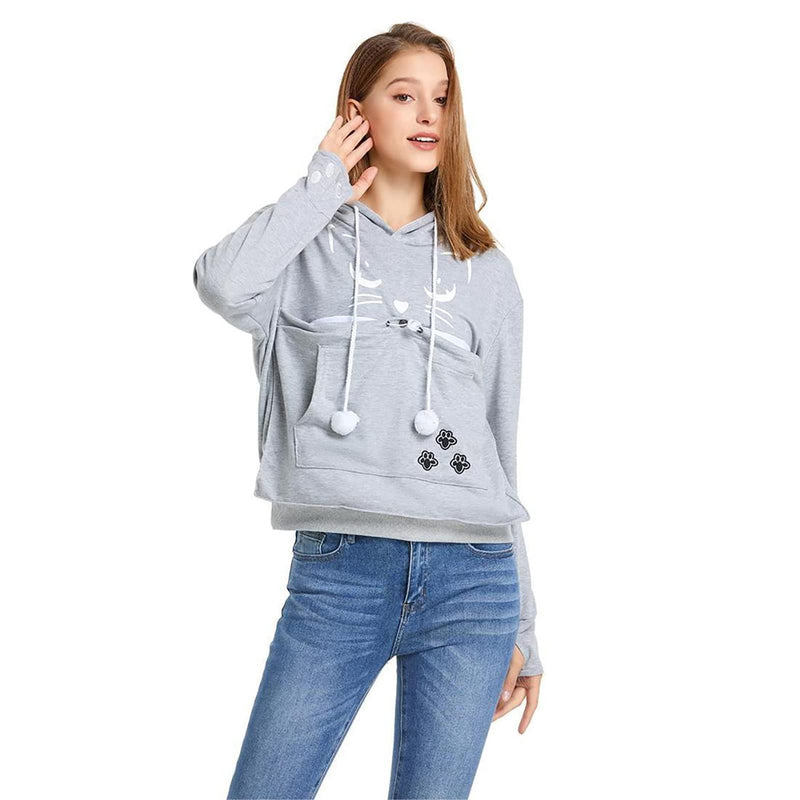 ALYC Unisex Hoodies Pet Holder Cat Dog Kangaroo Pouch Carries Pullover with Cat Printing Sweatshirt (Light Grey, XXL) Light Grey XX-Large - PawsPlanet Australia