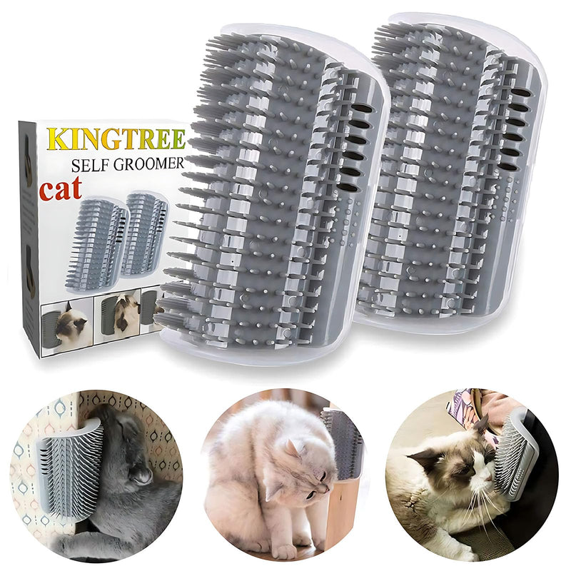 Kingtree Cat Corner Scratcher Self Groomer with Catnip, 2 Pack Softer Cat Face Scratchers Wall Corner Grooming Massage Combs for Long & Short Fur Cats Gray