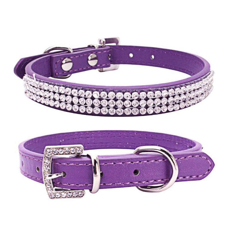 Dogs Kingdom 12"-20" Length Adjustable Full Rhinestone Crystal Studded Leather Dog Collar for Small or Medium Pet Collar,Purple,S S:10-13" neck Purple