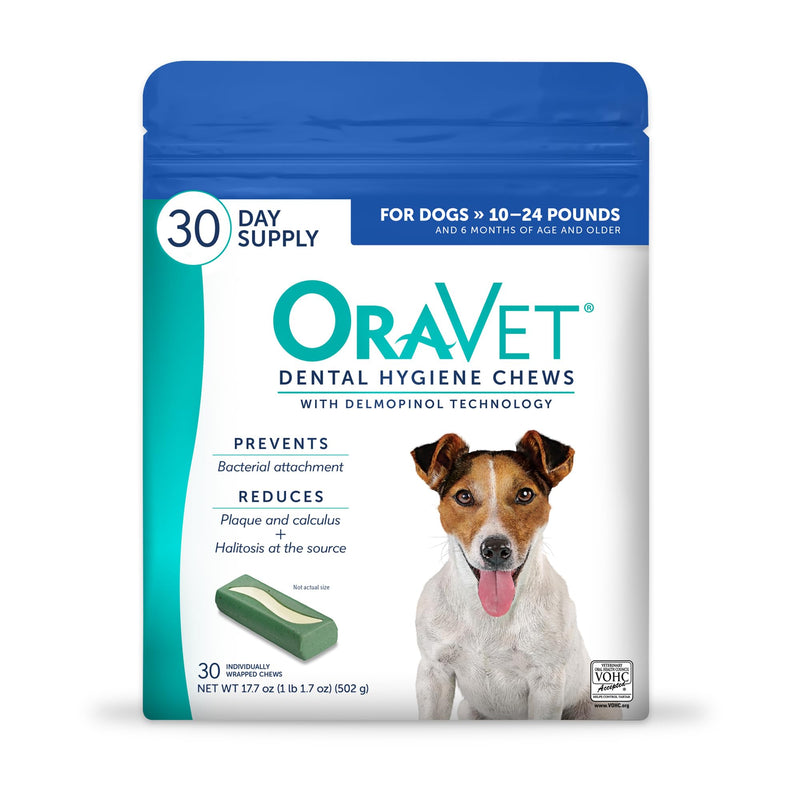 ORAVET Dental Chews for Dogs, Oral Care and Hygiene Chews (Small Dogs, 10-24 lbs.) Blue Pouch, 30 Count 1 Count (Pack of 30)
