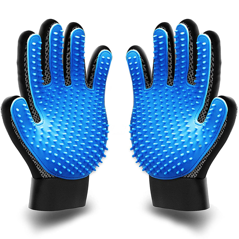 KENNELS & KATS Pet Grooming Gloves | Deshedding Glove for Easy, Mess-Free Grooming | Grooming Mitt for Dogs, Cats, Rabbits & Horses with Long/Short/Curly Hair | Pet Hair Gloves for Pet Hair Removal Pair - One Size Fits All Blue