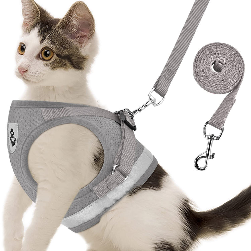 Cat Harnesses and Puppy Harness with Leashes Set, Escape Proof Cat Harness, Adjustable Reflective Soft Mesh Vest Fit Puppy Kitten Rabbit Ferrets's Outdoor Harness M (Chest: 12" - 14") Grey