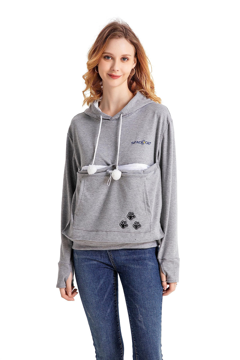 ALYC Unisex Hoodies Pet Holder Cat Dog Large Pouch Carriers Sweatshirt Cat Space Pullover Top Light Grey Medium - PawsPlanet Australia