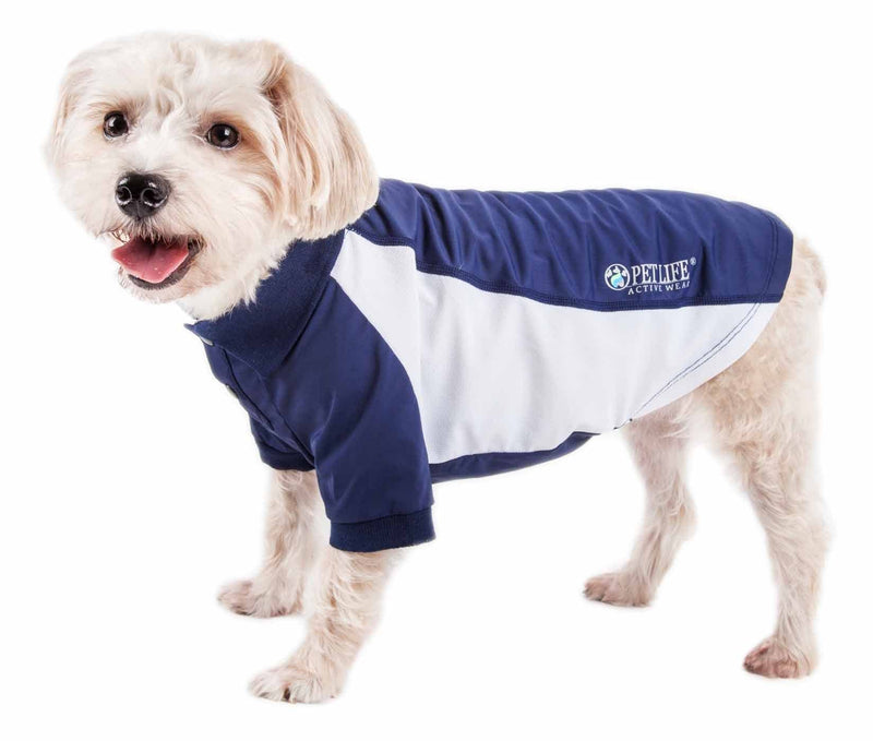 Pet Life ® Active 'Barko Pawlo' Relax-Stretch Wick-Proof Performance Dog Polo T-Shirt, Medium, Navy Navy With White - PawsPlanet Australia