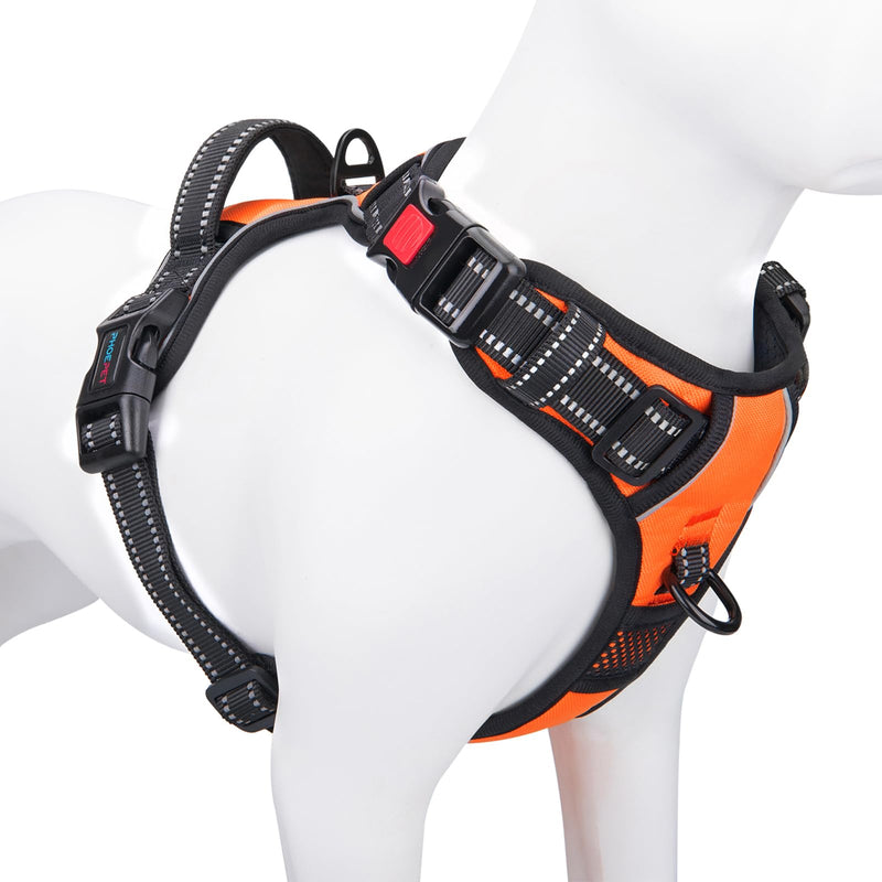 PHOEPET No Pull Dog Harness Medium Reflective Front Clip Vest with Handle,Adjustable 2 Metal Rings 3 Buckles,[Easy to Put on & Take Off](M, Orange) - PawsPlanet Australia