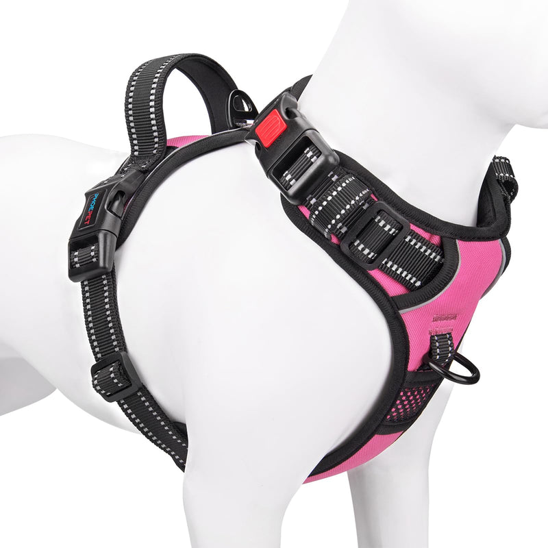 PHOEPET No Pull Dog Harness Medium Reflective Front Clip Vest with Handle,Adjustable 2 Metal Rings 3 Buckles,[Easy to Put on & Take Off](M, Pink) - PawsPlanet Australia