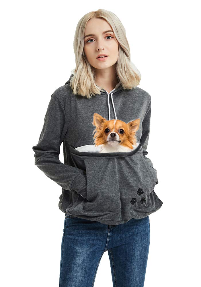 Unisex Pet Carrier Hoodie Cat Dog Pouch Holder Sweatshirt Shirt Top Small Dark Grey - PawsPlanet Australia