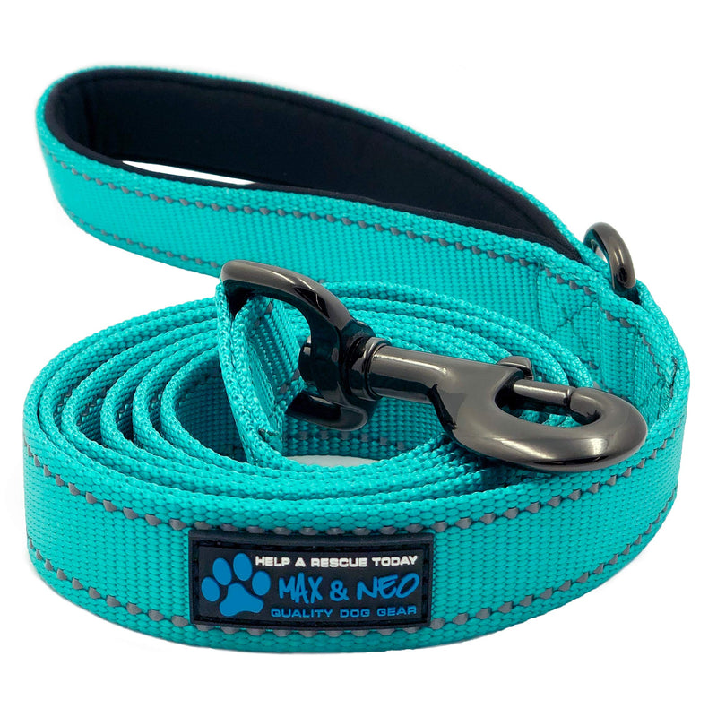 Max and Neo Reflective Nylon Dog Leash - We Donate a Leash to a Dog Rescue for Every Leash Sold (TEAL, 6x1) 6 FT x 1" Wide TEAL - PawsPlanet Australia