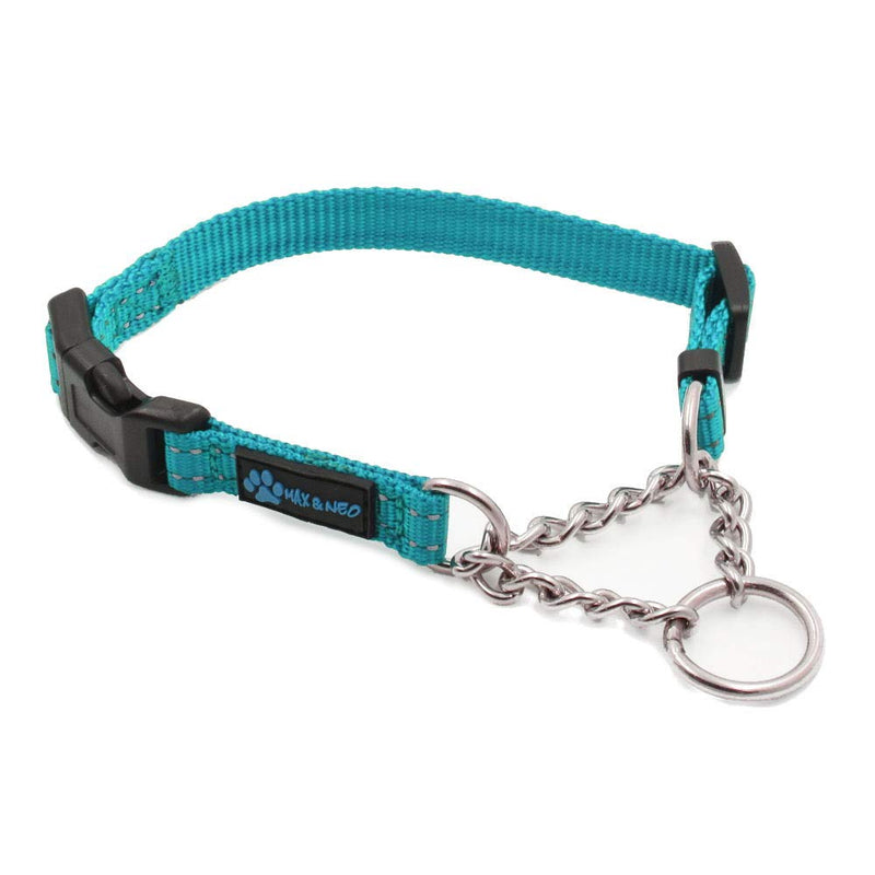 Max and Neo Stainless Steel Chain Martingale Collar - We Donate to a Dog Rescue for Every Collar Sold (X-Small, Teal) X-Small - PawsPlanet Australia
