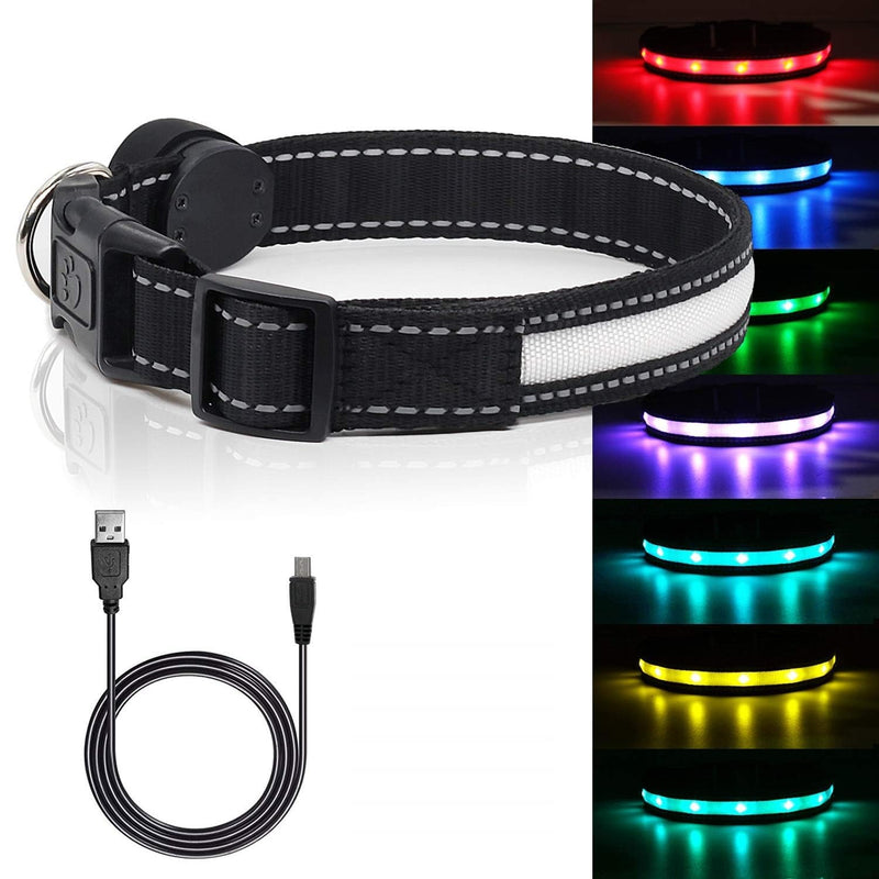 Light Up Dog Collars,Safety LED Dog Collars USB Rechargeable 7 Changing Colors Glow in The Dark Dog Walking Light,Neon Adjustable Safety Buckle Lighted Dog Collar for Small/Medium/Large Dogs, S Size S (13.4-17" / 34.0-43.2 cm)