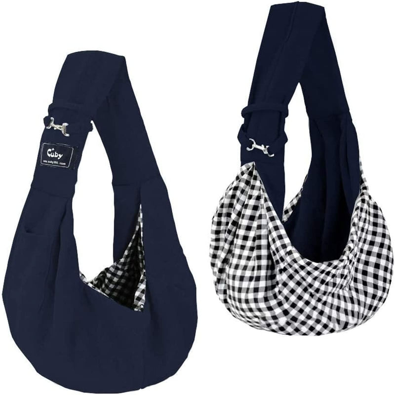 CUBY Dog and Cat Sling Carrier - Hands Free Reversible Pet Papoose Bag - Soft Pouch and Tote Design - Suitable for Puppy, Small Dogs Cats Outdoor Classic Blue Classic Pocket & Non-Adjust - PawsPlanet Australia