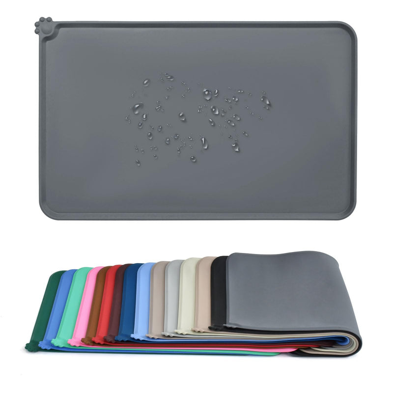 AUDWUD Silicone Waterproof Dog Cat Pet Feeding Mats,Anti-Slip Pet Bowl Mats,Pet Feeding Mat 18.5" x 11.5" Grey - PawsPlanet Australia