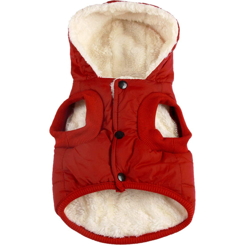 Fleece Lining Extra Warm Dog Hoodie in Winter for Small Dogs Jacket Puppy Coats with Hooded,Red M Medium (Pack of 1) Red - PawsPlanet Australia