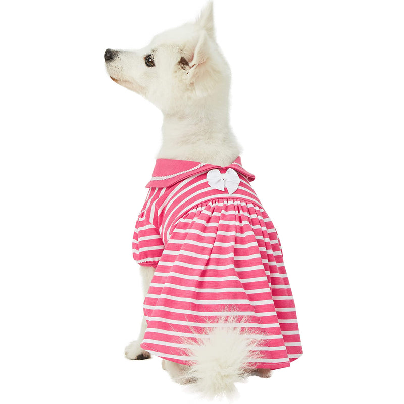 Blueberry Pet Sea Lover Rose Pink Striped Cotton Blend Dog Dress with Bowtie, Back Length 10", Pack of 1 Clothes for Dogs 10 inch (Pack of 1) - PawsPlanet Australia