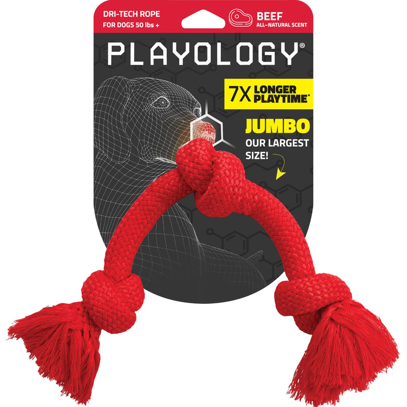 Playology Dri Tech Rope Dog Chew Toy for Large to X-Large Dogs 50lbs & up | Engaging, All-Natural Beef Scented Red Dog Toy for Tough Chewers | Easy to Clean | Interactive and Non-Toxic Jumbo - PawsPlanet Australia