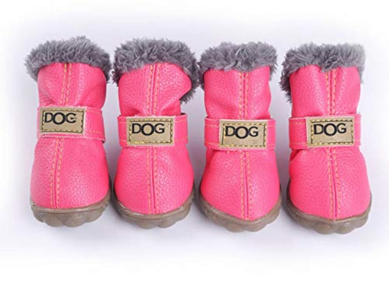 Colorful Warm Winter Little Pet Dog Boots Skidproof Soft Snowman Anti-Slip Sole Paw Protectors Small Puppy Shoes 4PCS (XL, Pink) XL - PawsPlanet Australia