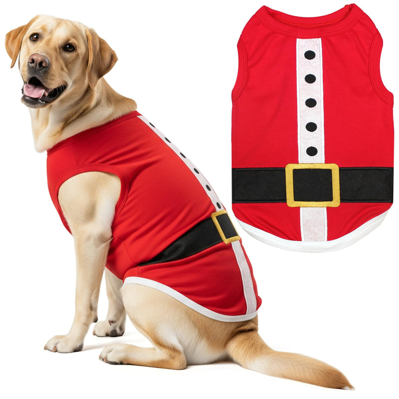 Parisian Pet Dog T-Shirt - Embroidered Santa Outfit - Lightweight Cotton Dog Christmas Outfit - Sleeveless Funny Christmas Pet Clothes - Machine Washable Shirts for Large Dogs - 3XL XXX-Large - PawsPlanet Australia