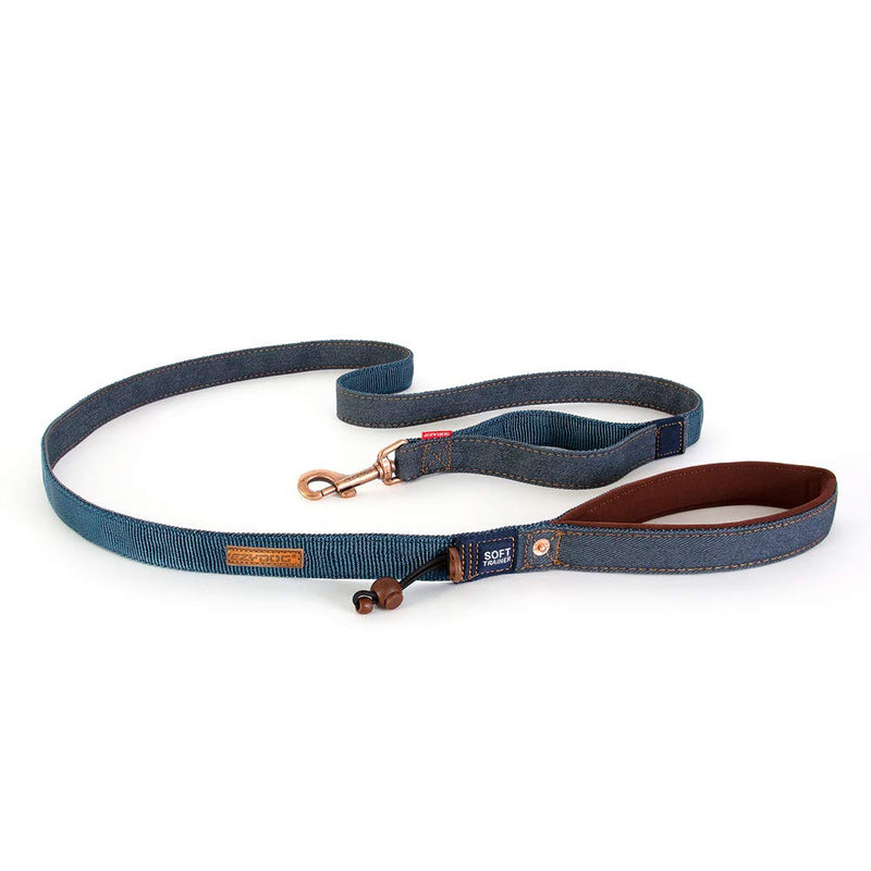 EzyDog Soft Trainer Dog Leash with Traffic Control Handle - Reflective Stitching for Nighttime Safety and Superior Strength and Comfortability for Training Large to Medium Dogs (72”, Denim) Standard - PawsPlanet Australia