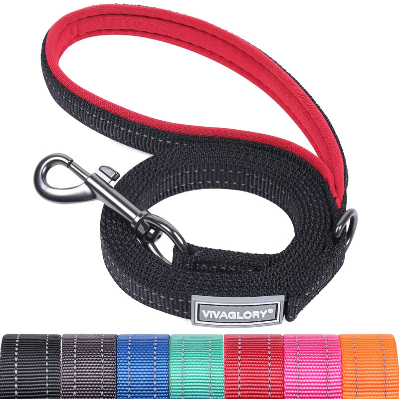 VIVAGLORY Dog Leash Dailyx Pet Leash with Soft Padded Handle for Training & Walking, Heavy Duty & Double Layer Nylon for Pet Puppy, 6ft x 1/2in, Black Leash (6 ft. x 1/2 in.)