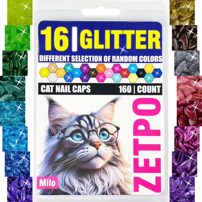 zetpo Glitter Cat Nail Caps | Cat Claw Covers | with Adhesives and Applicators (16x Glitter | 160 pcs, XS) 16x Glitter | 160 Pcs - PawsPlanet Australia