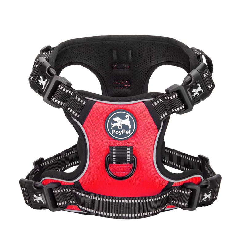 PoyPet 2019 Upgraded No Pull Dog Harness with 4 Snap Buckles, 3M Reflective with Front & Back 2 Leash Hooks and an Easy Control Handle [NO Need Go Over Dog’s Head (Red,M) Medium Red - PawsPlanet Australia