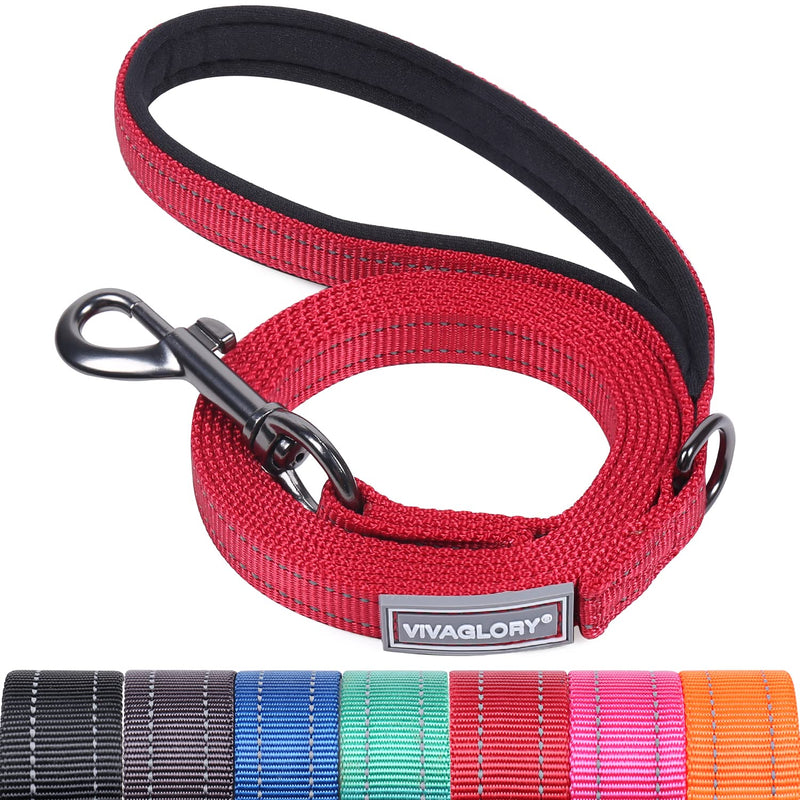 VIVAGLORY Dog Leash Dailyx Pet Leash with Soft Padded Handle for Training & Walking, Heavy Duty & Double Layer Nylon for Pet Puppy, 6ft x 1/2in, Red Leash (6 ft. x 1/2 in.)