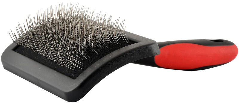 Jeffers Pet Soft Pin Universal Slicker Brush for Dogs & Cats – Soft, Flexible Bristles for Sensitive Skin, Curved Head for Better Coat Penetration, Non-Slip Grip – Black, Red - Medium - PawsPlanet Australia
