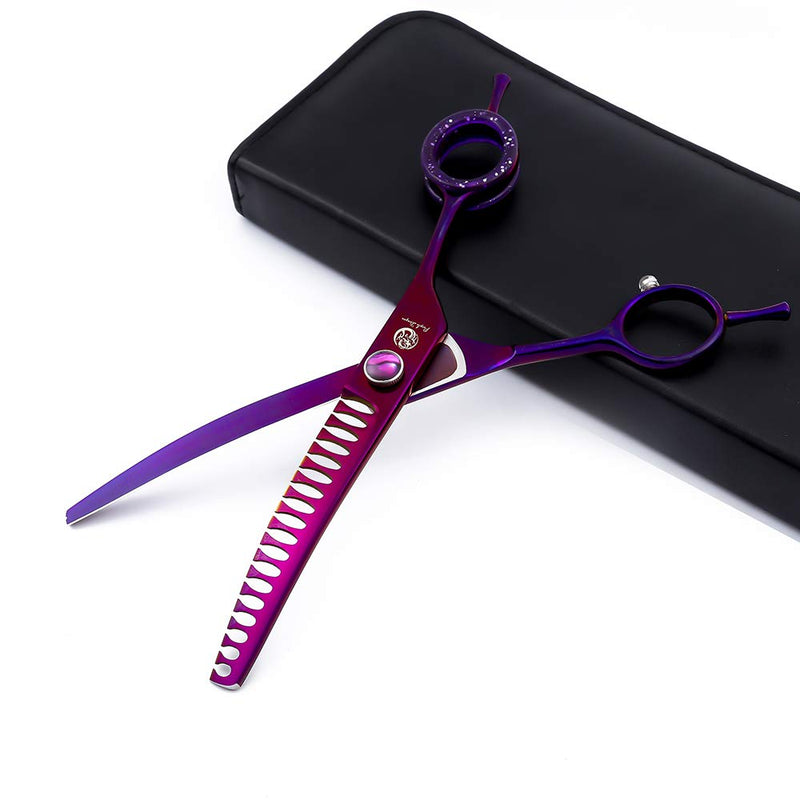 Purple Dragon 7.0" Purple Downward Curved Pet Grooming Curved Scissors/Chunker Shear with Adjustment Screw- Perfect for Professional Pet Groomer - PawsPlanet Australia