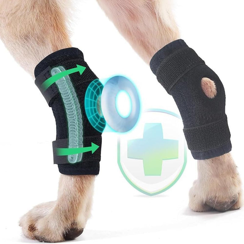Coodeo Powerful Dog Canine Rear Leg Hock Joint Brace with Metal Spring Strips, Strengthen Support Dog Back Leg Compression Wrap, Help Dogs with Injuries, Sprains, Arthritis, Rheumatism Walk (M, Black) Medium - PawsPlanet Australia
