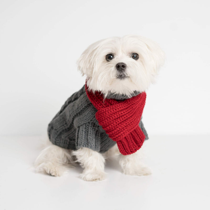 United Pups Soft Warm Knitted Winter Doggie Sweater with Scarf for Small Medium Puppy Dogs (Modern Pups Gray, Extra Large) Modern Pups Gray - PawsPlanet Australia